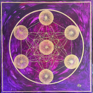 Cube de Metatron or sur fond violet